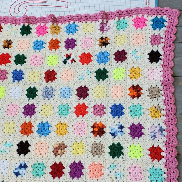 Granny Square Crochet Afghan Blanket Throw Pink Multicolor 59"x54" Handmade - Picture 5 of 6